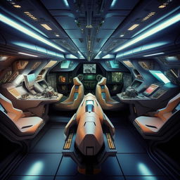 interior of a four-seater futuristic jet fighter with interceptor devices