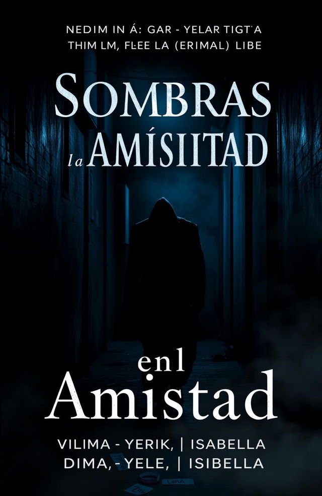 A dark and suspenseful book cover for the mystery novel titled "Sombras en la Amistad"