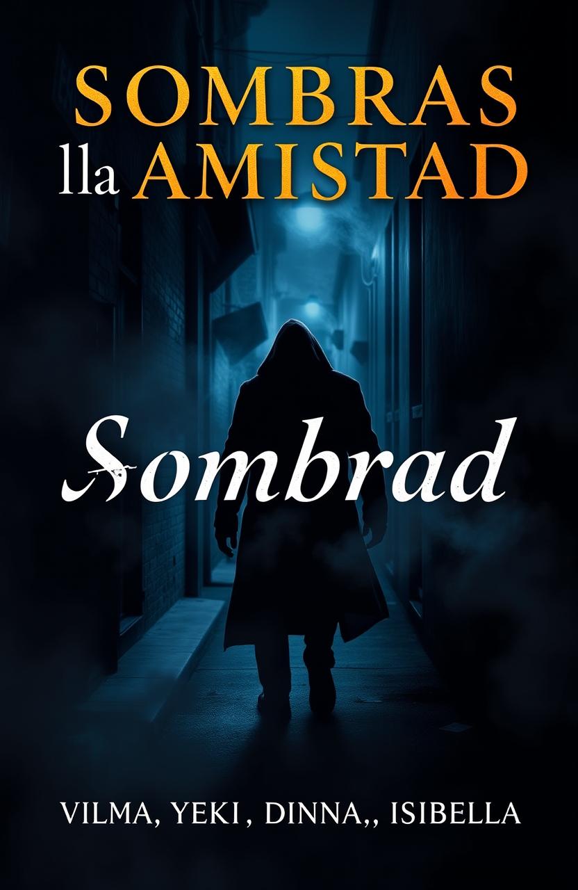 A dark and suspenseful book cover for the mystery novel titled "Sombras en la Amistad"