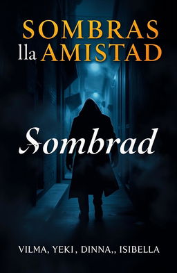 A dark and suspenseful book cover for the mystery novel titled "Sombras en la Amistad"