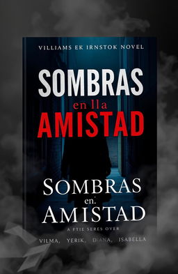 A dark and suspenseful book cover for the mystery novel titled "Sombras en la Amistad"