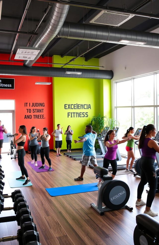 A vibrant and energizing fitness studio named 'Excelencia Fitness'