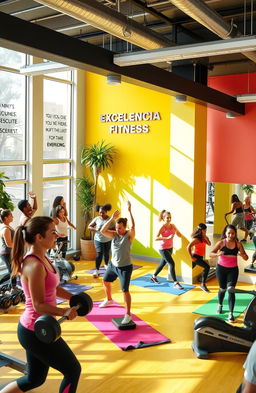 A vibrant and energizing fitness studio named 'Excelencia Fitness'