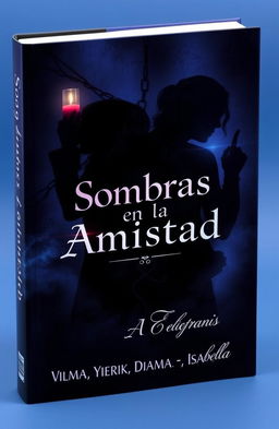 A dramatic and intense book cover for the mystery novel "Sombras en la Amistad"