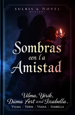 A dramatic and intense book cover for the mystery novel "Sombras en la Amistad"