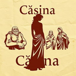 A poster titled 'Cásina', written in a font that mimics ancient Greek letters