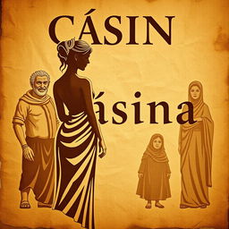 A poster titled 'Cásina', written in a font that mimics ancient Greek letters