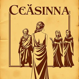 A vintage-style poster titled 'Cásina', featuring a title written in a font that mimics ancient Greek letters