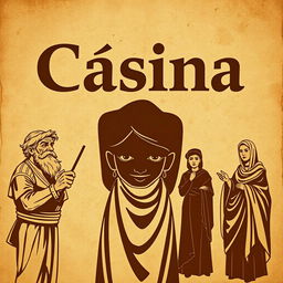 A vintage-style poster titled 'Cásina', featuring a title written in a font that mimics ancient Greek letters