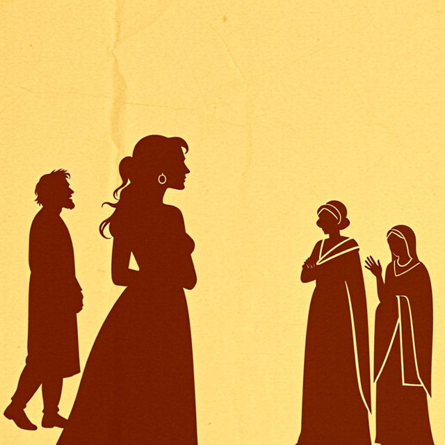 A comedic silhouette scene set against an ancient, wrinkled papyrus background