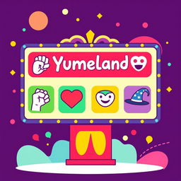 A playful pictogram-style illustration of a cinema billboard for a fictional theater named 'Yumeland'