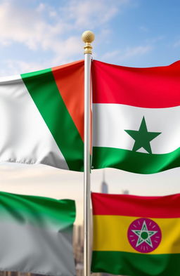 Flags of the United Arab Emirates, Sudan, Somalia, and Ethiopia displayed together in a harmonious composition