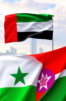 Flags of the United Arab Emirates, Sudan, Somalia, and Ethiopia displayed together in a harmonious composition