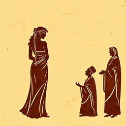 A humorous silhouette scene on an ancient, wrinkled papyrus background
