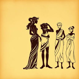 A vintage Greek-style scene depicted on an ancient, wrinkled papyrus background