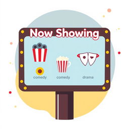A creative pictogram illustration of a cinema billboard, showcasing a variety of movie genres