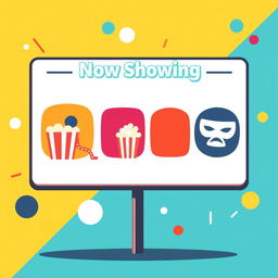A creative pictogram illustration of a cinema billboard, showcasing a variety of movie genres