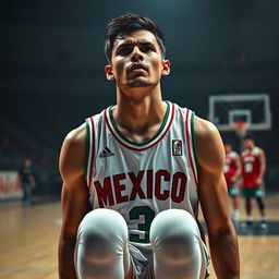 A powerful and emotional portrayal of a Mexican basketball player in a moment of vulnerability
