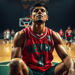 A powerful and emotional portrayal of a Mexican basketball player in a moment of vulnerability