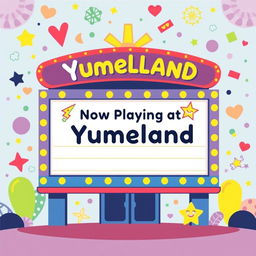 A colorful pictogram illustration of a cinema billboard for 'Yumeland'