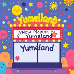 A colorful pictogram illustration of a cinema billboard for 'Yumeland'