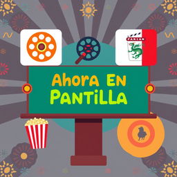 An engaging pictogram illustration of a cinema billboard featuring a fusion of Asian and Peruvian cinema