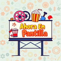 An engaging pictogram illustration of a cinema billboard featuring a fusion of Asian and Peruvian cinema