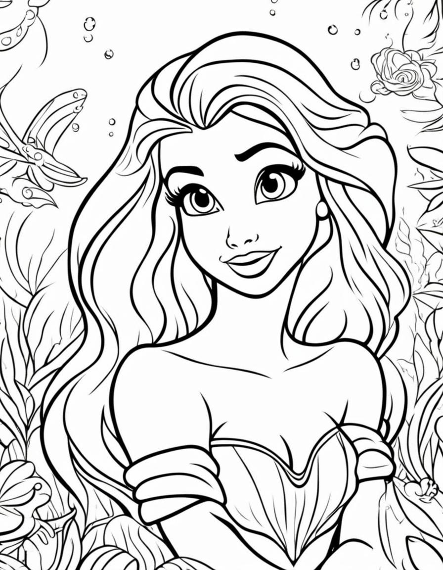 Ariel from The Little Mermaid coloring page for children with bold simple lines.