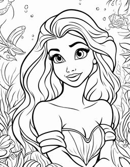 Ariel from The Little Mermaid coloring page for children with bold simple lines.