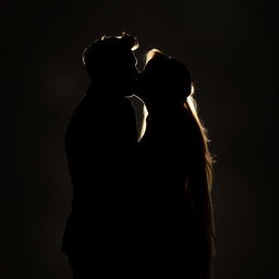 A dramatic dark-toned silhouette of a couple kissing intensely, creating an emotional and passionate atmosphere