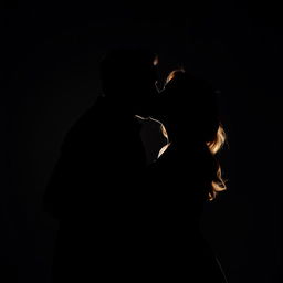 A dramatic dark-toned silhouette of a couple kissing intensely, creating an emotional and passionate atmosphere