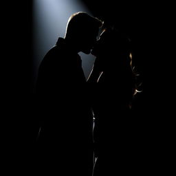 A striking silhouette of a couple passionately kissing