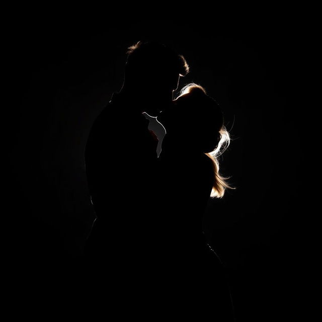 A striking silhouette of a couple passionately kissing