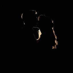 A striking silhouette of a couple passionately kissing