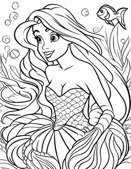 Ariel from The Little Mermaid coloring page for children with bold simple lines and fish scales.