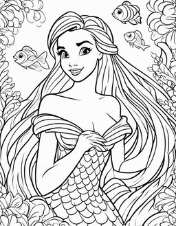 Ariel from The Little Mermaid coloring page for children with bold simple lines and fish scales.