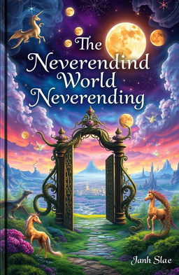 A captivating fantasy book cover for 'The Neverending World'