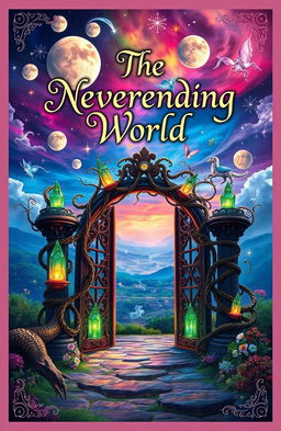 A captivating fantasy book cover for 'The Neverending World'