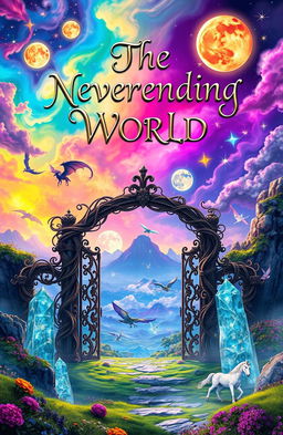 A captivating fantasy book cover for 'The Neverending World'