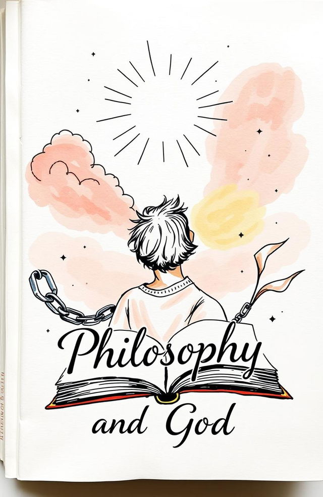 A hand-drawn book cover design that captures the essence of philosophy and God