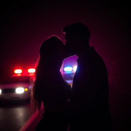 A striking dark-toned silhouette of a couple engaged in an intense kiss