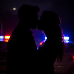 A striking dark-toned silhouette of a couple engaged in an intense kiss