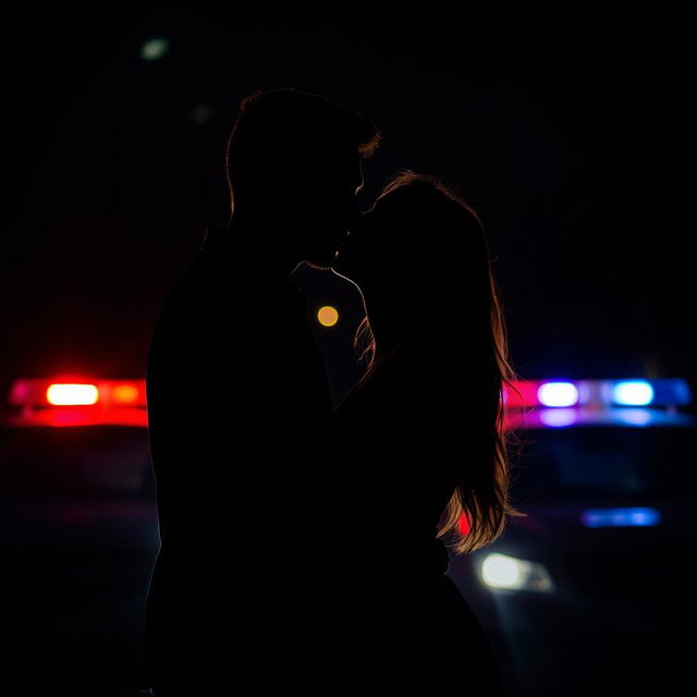 A striking dark-toned silhouette of a couple engaged in an intense kiss