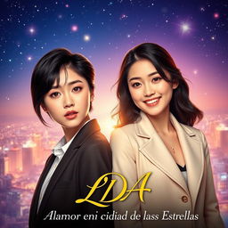 A captivating movie poster for a film titled 'LDA: Alamor en la Ciudad de las Estrellas'