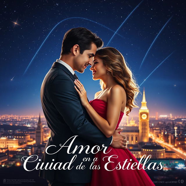 A stunning movie poster for a film titled 'Amor en la Ciudad de las Estrellas'