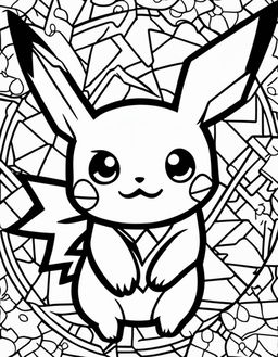 A simple coloring book page featuring Pikachu from Pokemon with bold outlines and minimalistic background.