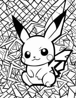 A simple coloring book page featuring Pikachu from Pokemon with bold outlines and minimalistic background.