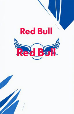 A vibrant and energetic cover design featuring a sleek grey and blue color palette with elements representing Red Bull, such as wings or a dynamic bull silhouette