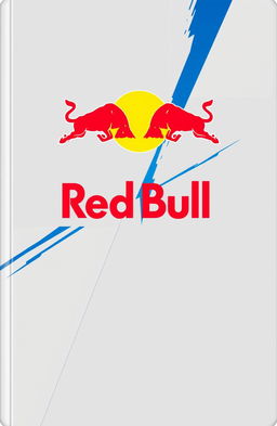 A vibrant and energetic cover design featuring a sleek grey and blue color palette with elements representing Red Bull, such as wings or a dynamic bull silhouette