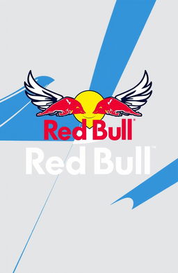 A vibrant and energetic cover design featuring a sleek grey and blue color palette with elements representing Red Bull, such as wings or a dynamic bull silhouette